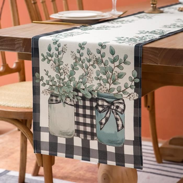 Chemin De Table Feuilles D'eucalyptus 30x180cm - Vert Sauge | Pour Mariage, Baptême, Décoration De Table