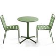 Table de jardin ronde inclinable et 2 chaises en métal vert cactus-2