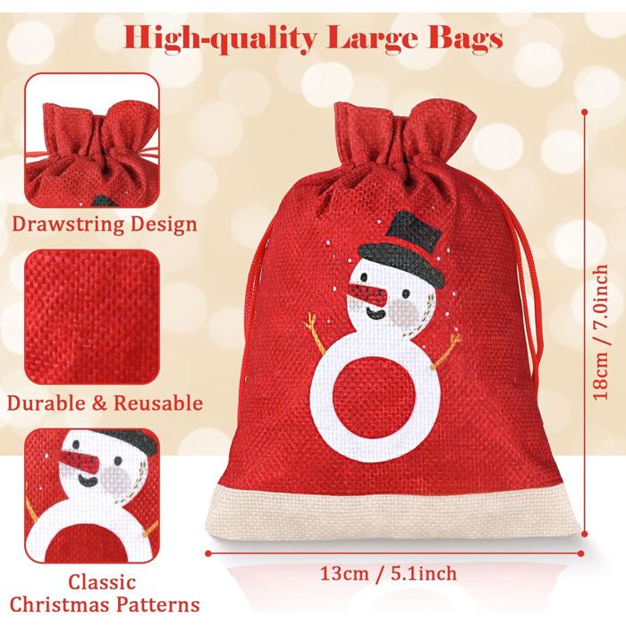 Sacs En Toile Pour Calendrier De L'Avent DIY - 24 Petits Sacs à Cordon, Parfait Pour Noël, Anniversaires Et Cadeaux - 11