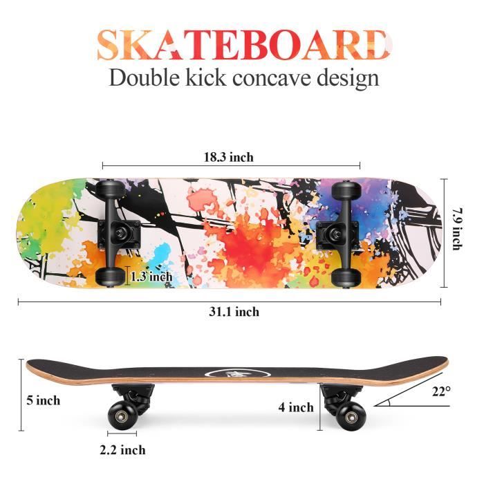 Skateboard Atom Mini Cruiser 43,2 Cm En érable - Pour Débutants Enfants/adolescents, Trucks Polypropylène 7,6 Cm, Roues PVC 50mm - Poids Max 20 Kg