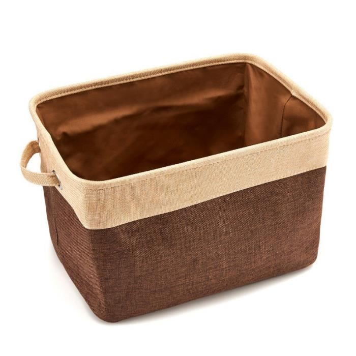 Boîte De Rangement Pliable Rayure Marron, Bordeaux, écru - Taille Moyenne
