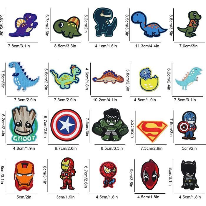 Lot De 20 Patches Brodés Dinosaures - Autocollants à Repasser Ou à Coudre - Pour Vêtements, Sacs, Déco DIY Ecusson Thermocollant Adulte