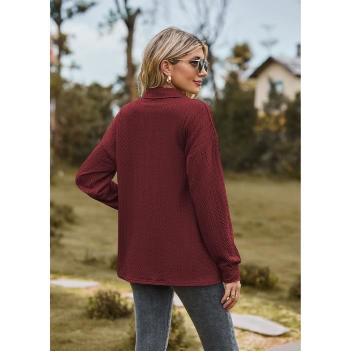 Pull Femme en Tricot Automne Hiver INSFITY Coupe Loose Confortable  Bordeaux