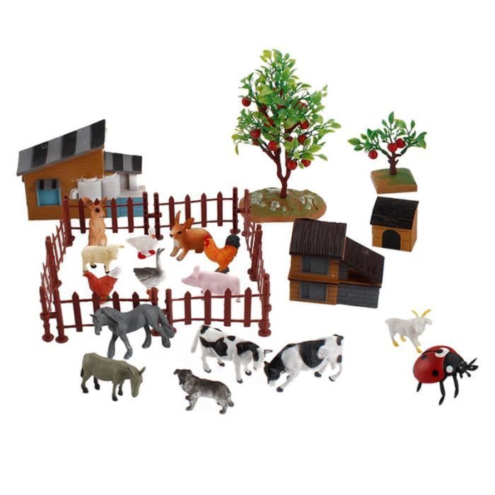 1 set / 28pcs Mini Figurines d'animaux de la ferme amusante