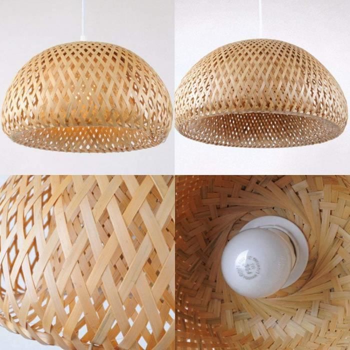 Lustre Suspension En Bambou Tissage Style Bohème, Lampe Suspendue En Rotin Tressé Naturel, E27 Lustre Suspension En Bambou Tissage Style Bohème, Lampe Suspendue En Rotin Tressé Naturel, E27