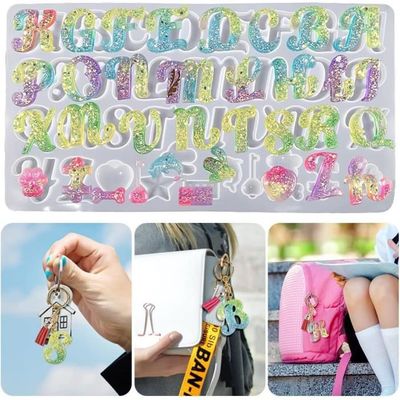 FURU Lot De 5 Stylos En Résine Pour Moulage Alphabet - Paillettes Argentées Pour Bricolage Époxy