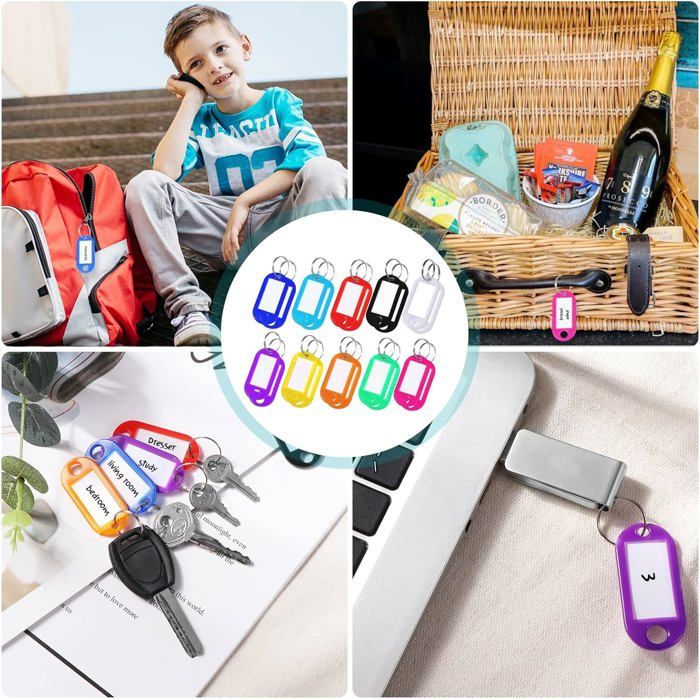 30 Porte Clef Etiquette,Porte Clés En Plastique 10 Couleurs,Porte