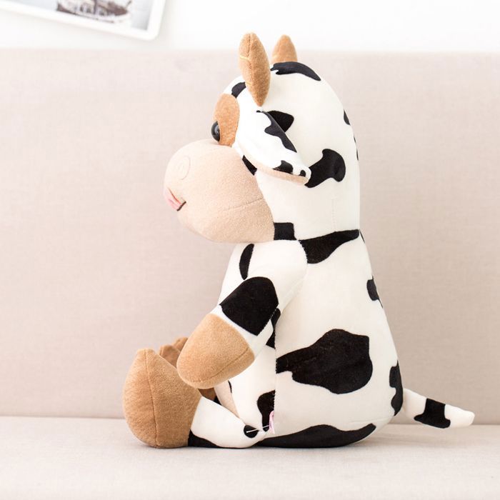 Peluche Vache 45 Cm – Douce, Câline, Décorative – Anti-stress – Cadeau Anniversaire – Kaki/rose