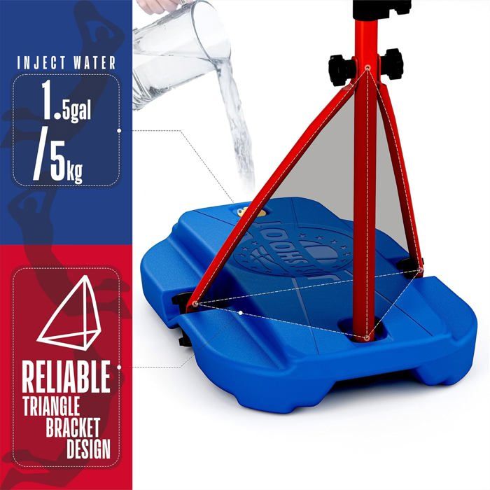 Panier de Basket Enfant, Panier de Basket Exterieur avec Support, Panier Basket Enfant Réglable en Hauteur 60-150cm, Kit Basketball Junior avec 2 Ballons Une Pompe
