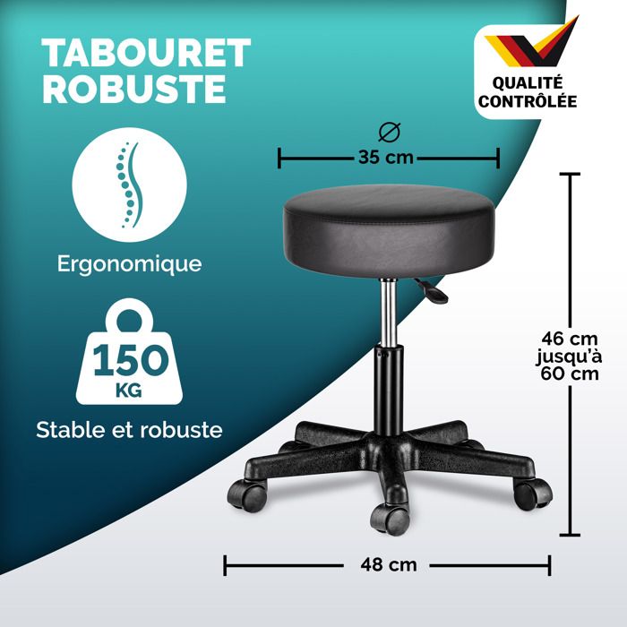 Tabouret Vintage Mirima – Pivotant Et Télescopique – Assise Noire – France 1970