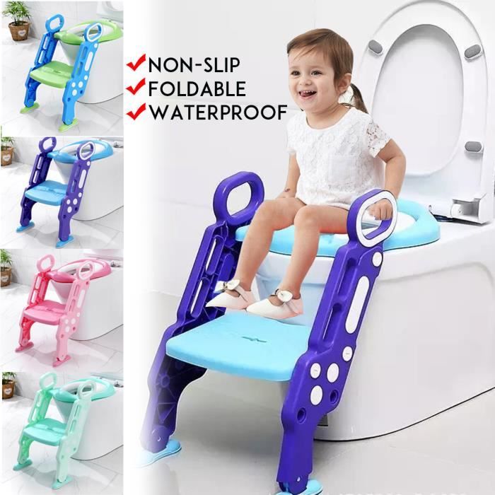 R ducteur WC Si ge De Toilette B b Enfant Echelle Pliable R glable avec Marches Larges Lunette de Toilette Confortabl BLEU VIOLET
