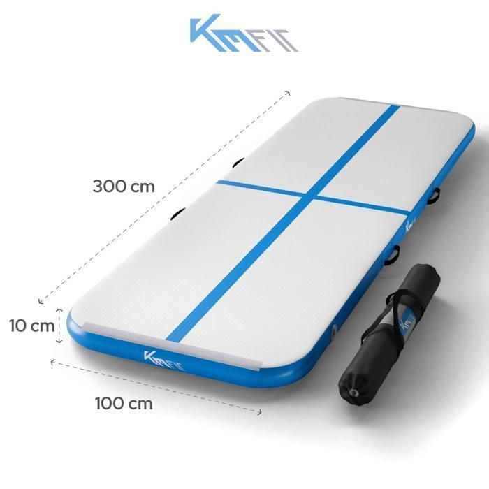 Tapis De Gymnastique Gonflable KM-Fit Airtrack – 3m X 1m X 10cm – Bleu