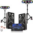 Pack Sono 2 Enceintes 2x1000W Ibiza STAR210 - Ampli 2x800W - Table Mixage DJM102-BT - 2 Portiques Lumière DJ Mooving-0