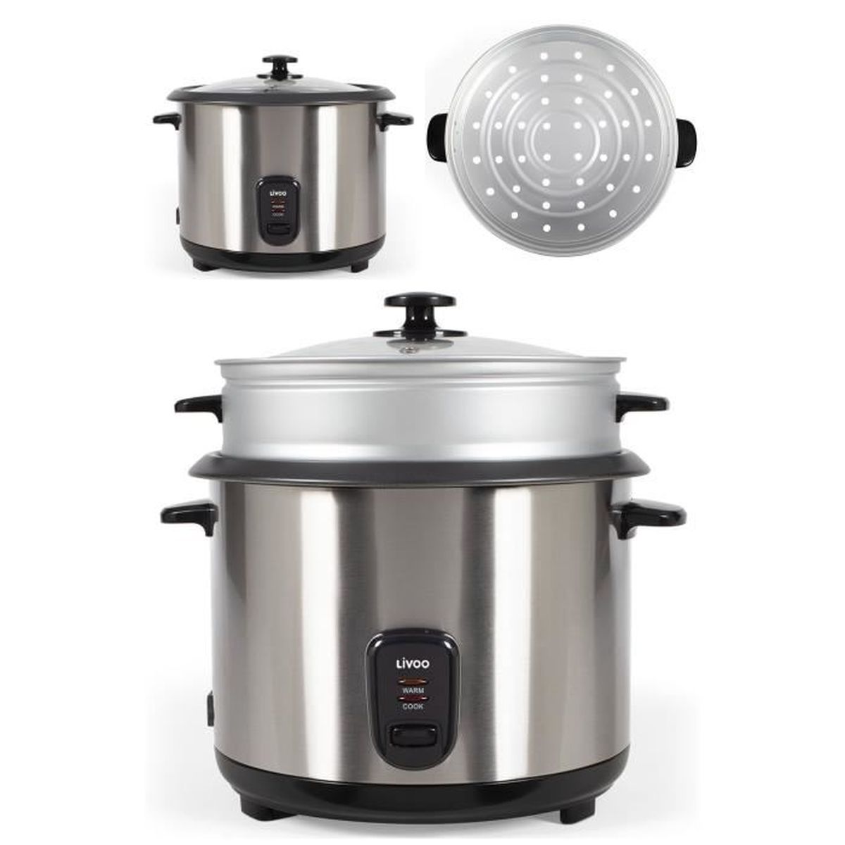Cuiseur à Riz 2.8L 1000W GRIS INOX + Panier vapeur Revêtement ...