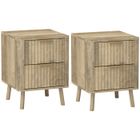 Lot de 2 tables de chevet - HOMCOM - 2 tiroirs cannelés - pour chambre à coucher, salon - 40 x 40 x 53 cm - chêne