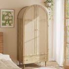 TRUXEN Armoire en tissu et chêne - 79x50x175 cm - Portes en tissu - Placage de chêne - Pieds en bois massif