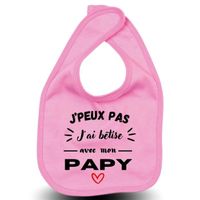 Bavoir bébé "J'peux pas j'ai bêtise avec Papy " Rose à offrir cadeau de naissance du nouveau-né et parents la famille s’agrandit