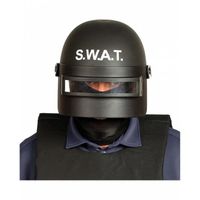 Casque SWAT pour adultes - Horror-Shop.com - Modèle avec visière pour les yeux - Noir / Transparent