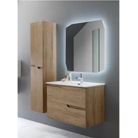Meuble de salle de bain suspendu BORA base 100 chêne nodi - 2 tiroirs avec lavabo en céramique blanche