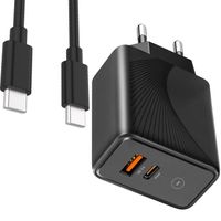 Chargeur 30W 2 Ports - PD20W+QC3.0 avec Câble USB-C pour Samsung S20 FE S20 Ultra S20+ S21+ S21 Ultra S21 FE - Noir