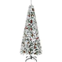 HOMCOM Sapin arbre de Noël artificiel 600 branches enneigées 23 houx et pommes de pin+ support pied hauteur 180 cm vert