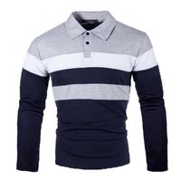 Polo Homme Manches Longues Basic Regular Slim Fit Golf Track Top Bleu