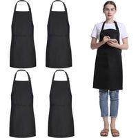 Lot 4 Tabliers De Cuisine Réglables Noirs – Unisexe Avec Poches, Chef Pro Pour BBQ, Cuisine, Art