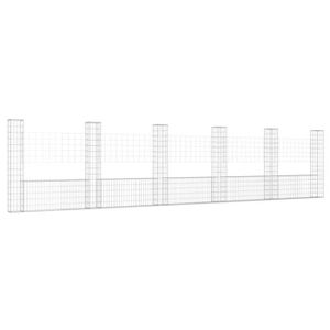 CLÔTURE - GRILLAGE AKOZON Panier de gabion en forme de U avec 6 poteaux Fer 620x20x150 cm - AKO7334123541908