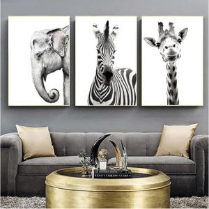 Éléphant Zèbre Lion Girafe Rhino Noir Blanc Animal Toile Tableau Murale Art  Peinture Affiche Moderne Tableaux Decoration Murale 40 × 60 cm × 3 Sans