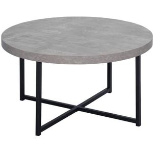 TABLE BASSE Table basse ronde design dim. Ø 80 x 45H cm piètement croisé métal noir plateau MDF effet béton ciré 80x80x45cm Gris