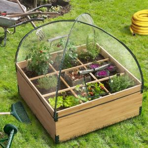 TecTake Carré potager de jardin bac sur pied surélevé en bois mini serre châssis 