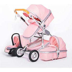 POUSSETTE  Poussette Bébé Combinée Trio Pack 3 en 1 Rose Chassis Haut a Absorption de Chocs Pliable Siege Auto Réversible Roues Increvables