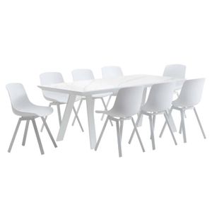 Ensemble table et chaise de jardin Ensemble table de jardin rectangulaire blanc et 8 chaises grises