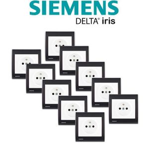 PRISE Siemens - Lot de 10 Prise 2P+T Blanc Delta Iris + Plaque Anthracite