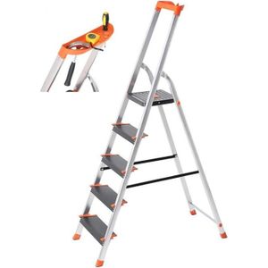 Largeur de la marche: 12 cm Escabeau Pliable avec Plateau /à outil SONGMICS /Échelle 6 marches Capacit/é de charge 150 kg GLT06BK Pieds antid/érapants en Aluminium