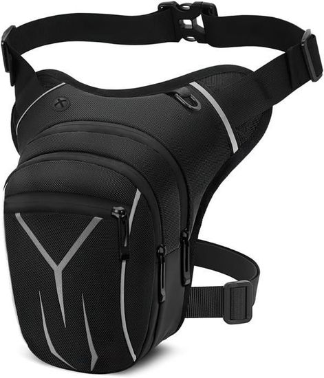 Sacoche Jambe Tactique Résistante à L'eau - 28x28x7 Cm - Sangle Taille Et Jambe Réglables - Pour Moto, Randonnée, Extérieur - 8