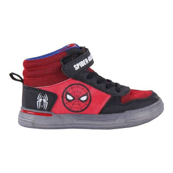Baskets Enfant Marvel Spider-Man – Semelle LED Lumineuse, Scratch + Lacets élastiques – Taille 25 à 33, Design Officiel