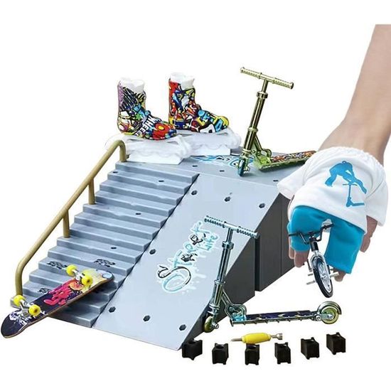 Kit Skatepark Miniatures Pour Doigts - Planche, Rampes, Vélo, Scooter Et Moto En ABS - Jouet Créatif Pour Enfants 3 Ans Et Plus