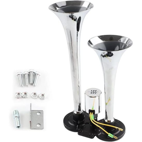 Tbest Klaxon à Air De Camion Kit De Klaxon à Double Trompette Avec Compresseur 130dB 530/680Hz