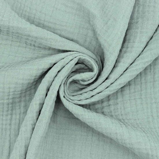 Tissu double gaze de coton Vert de gris au mètre