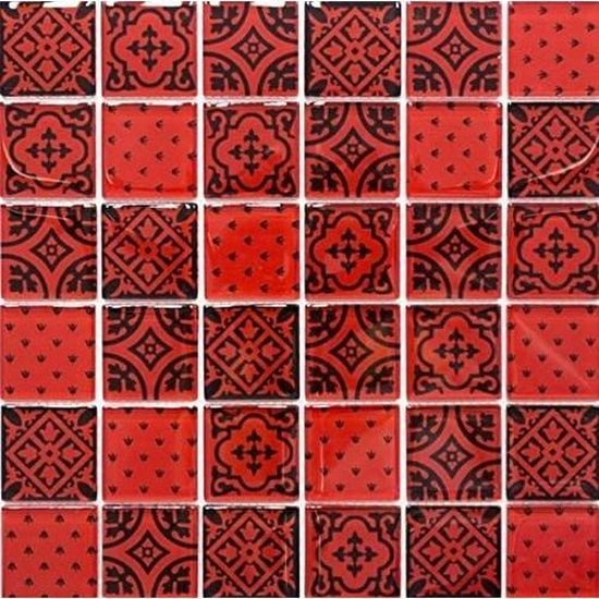 Mosaïque Rétro Vintage Rouge Translucide Mosaïque De Verre Crystal Design Rouge Mos88 Retro 37 F 10 Tapis De Mosaique::9439