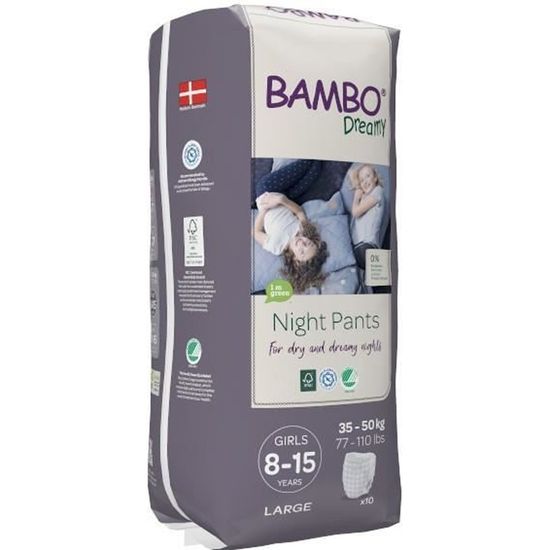 Couches de nuit Bambo Nature Dreamy pour filles de 35-50 kg - Pack de 10