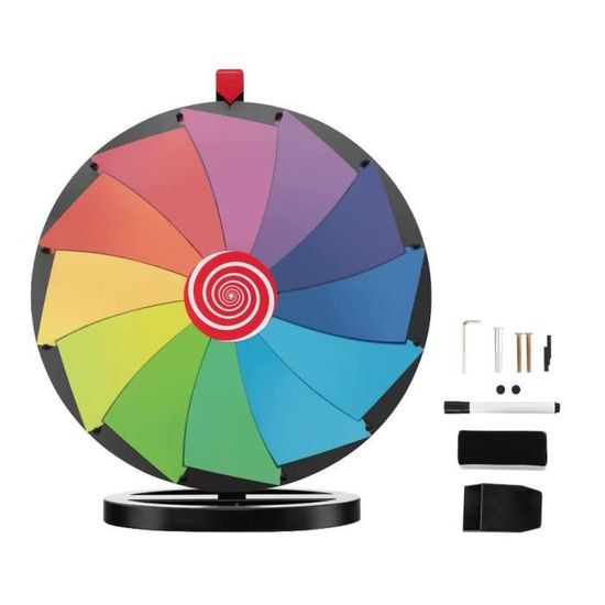 DREAMADE Roue de Fortune Dia 60 CM avec 12 Segments Colorés, Base