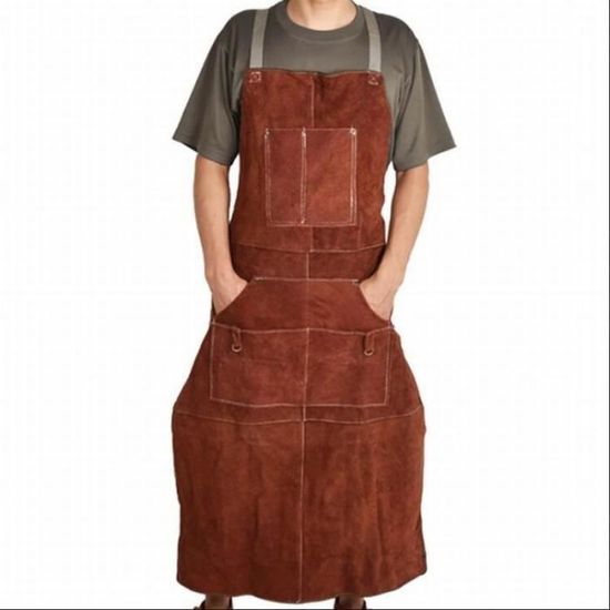 Tablier Cuir Vache Pleine Fleur Marron - Boucherie, Barbecue, Atelier - Avec Poches