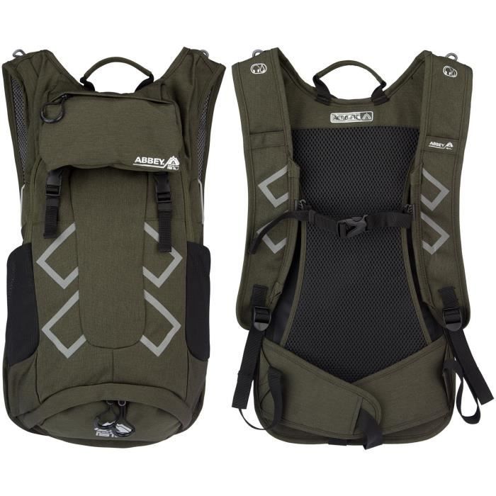 ABBEY Sac à dos outdoor - 15 L - Polyester 300D - Revêtement hydrofuge 800mm PU - 51 x 28 x 20 cm - Vert Kaki