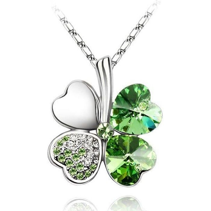 Pendentif Trèfle 4 feuilles Cristal Vert et strass+ (style swarovski)