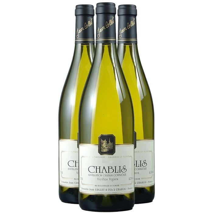 Chablis Vieilles Vignes Blanc 2020 - Lot de 3x37.5cl - Domaine Jean Collet - Vin AOC Blanc de Bourgogne - Cépage Chardonnay