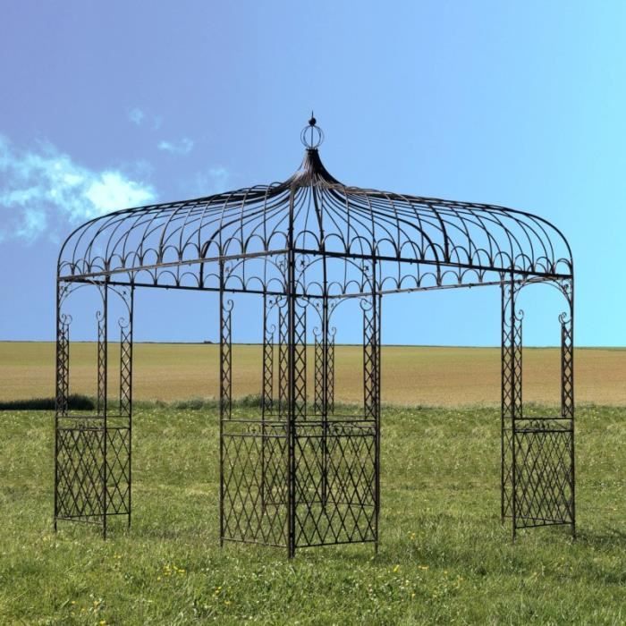 Grande Gloriette Tonnelle Pergola Carré Fer Métal Marron de Jardin 280 cm x 280 cm x 300 cm - 14307-Gloriette-BIS