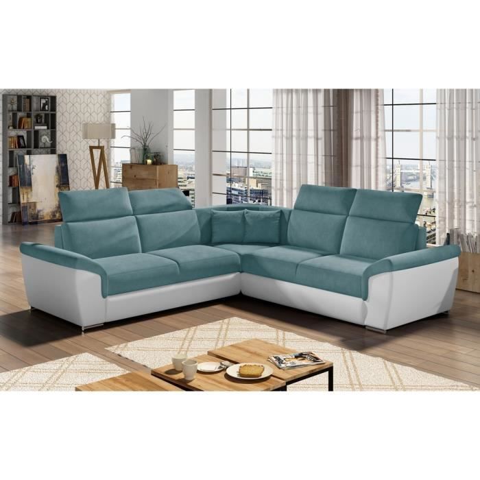 Canapé d'angle 6 places Bleu Tissu Luxe Contemporain Confort