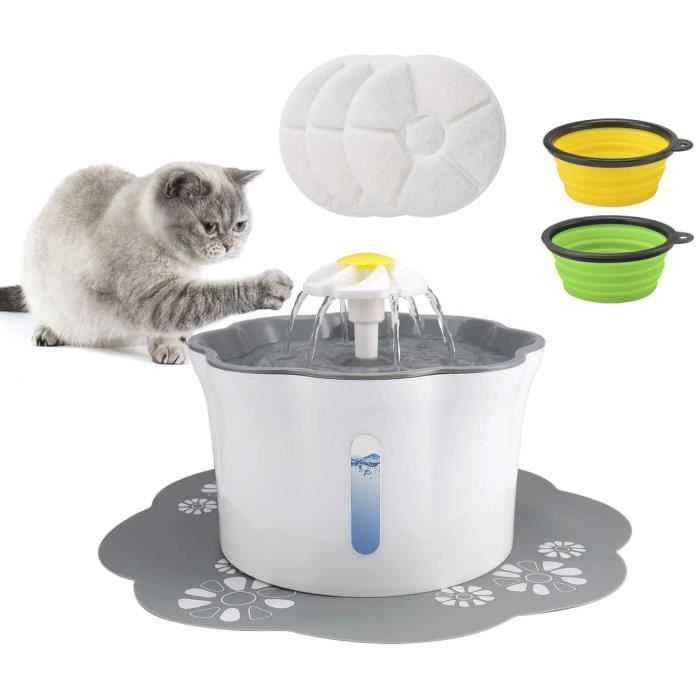 Omasi Fontaine à Eau pour Chat, Fontaine Chat 2.6L, Distributeur Eau pour Chat Chien avec 3 Filtre à Charbon Actif, 1Tapis de Silico